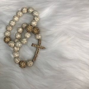 Cream Swarovski crystal cross bracelet
